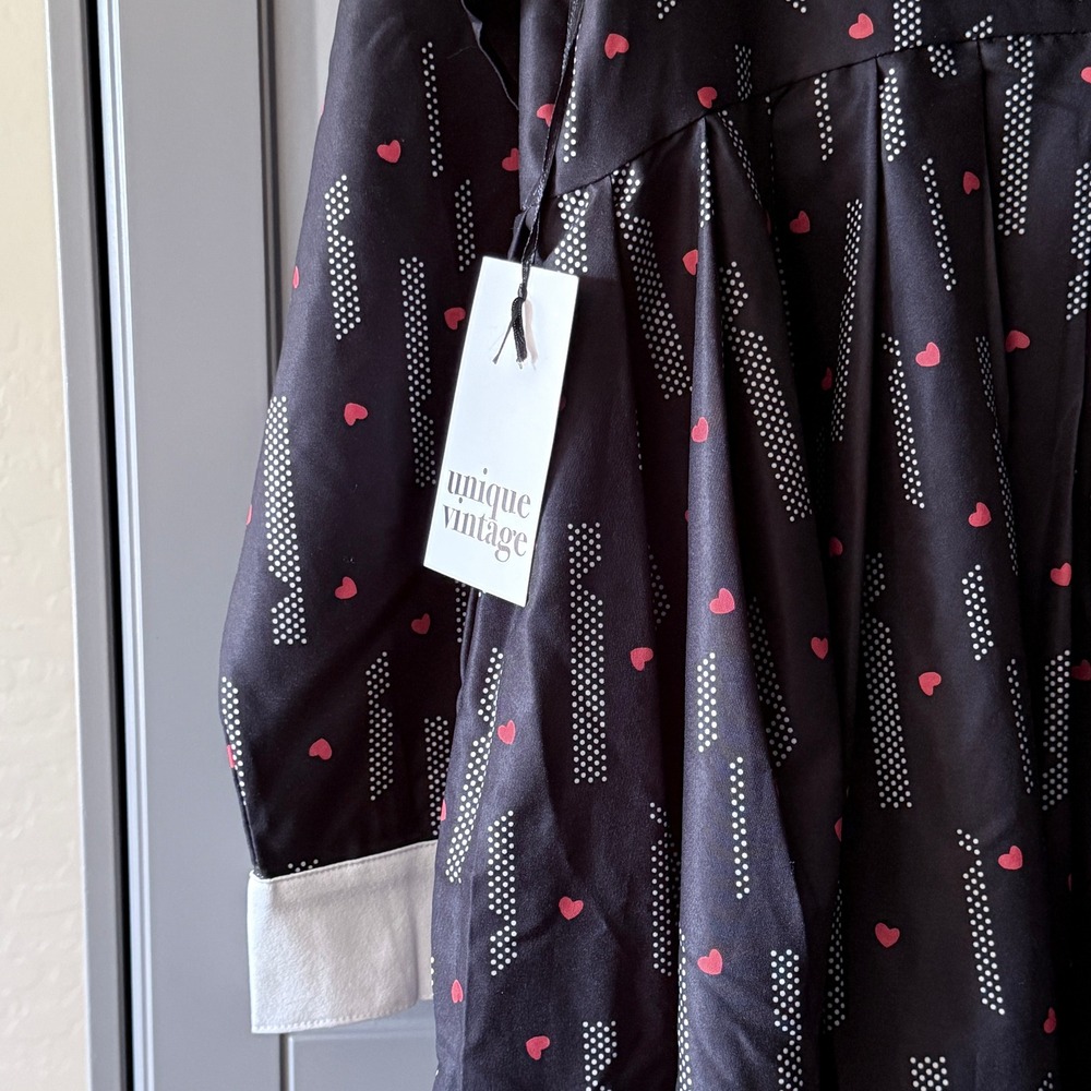 Unique Vintage Peggy Black Red Heart Peter Pan Collar Babydoll Dress,2X/18 (New) - Picture 5 of 9